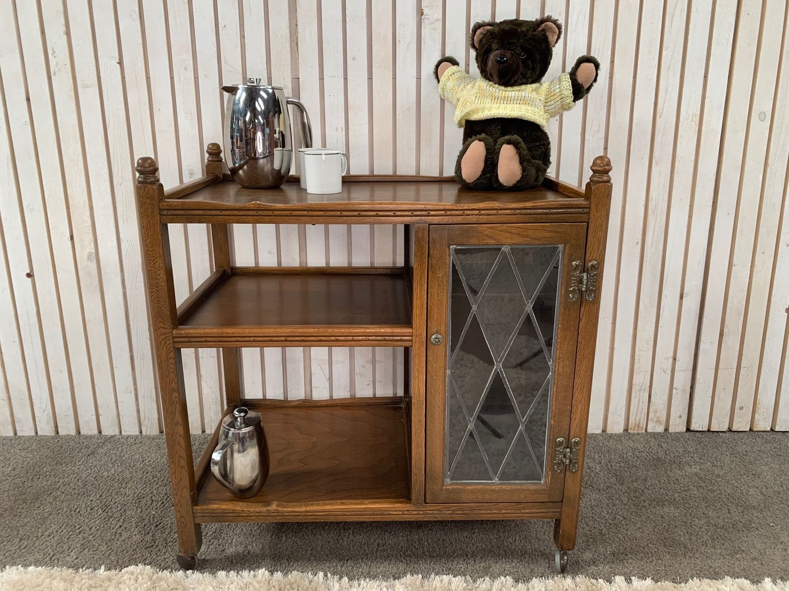 Old Charm Wood Bros Tea Serving Trolley Tudor Brown