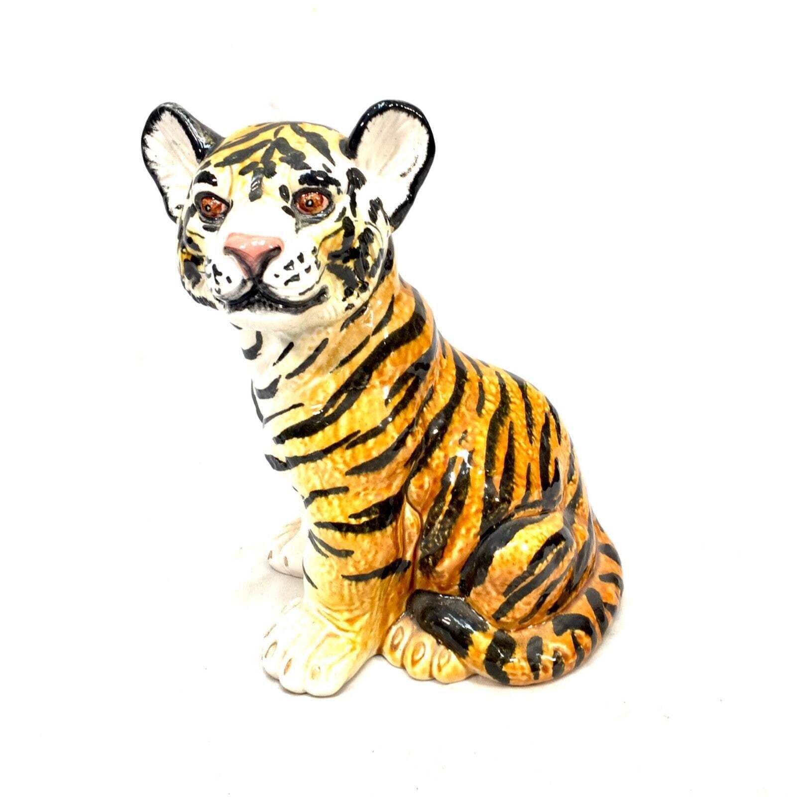 Vintage 1960s Italian Ceramic Tiger Cub Statue / Antique / Mid Century Tabletop
