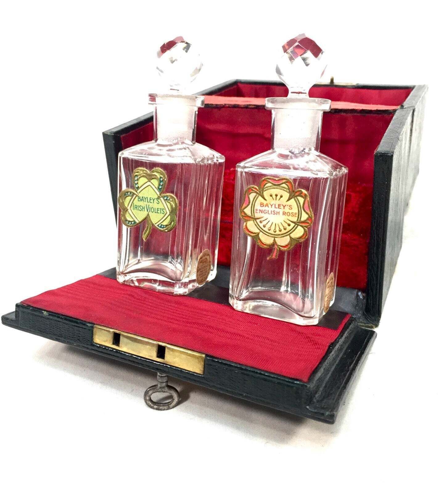Antique Edwardian Ladies Travel Perfume Box & Original Bottles By Bayley & Co photo vintage