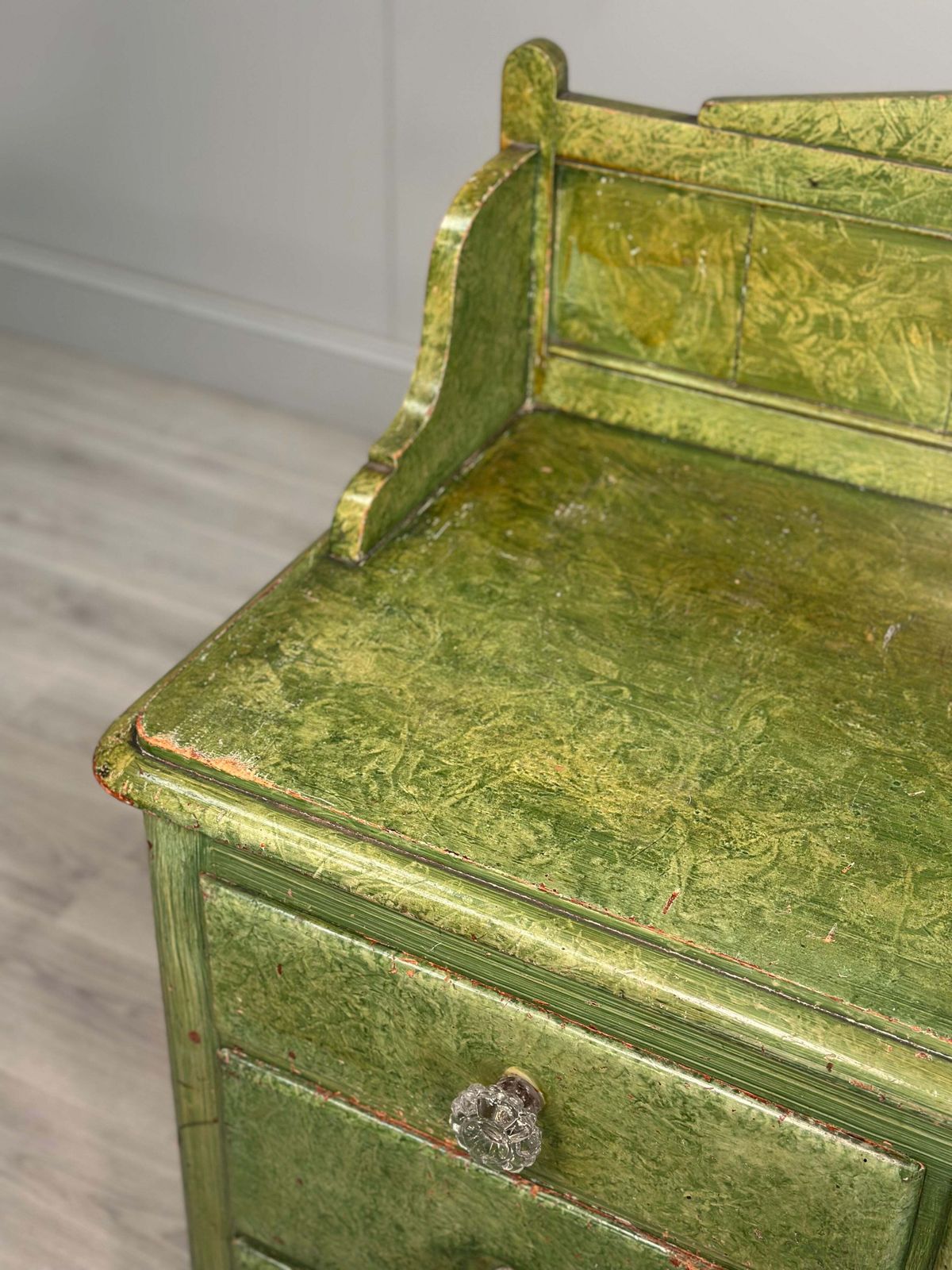 19th Century Pine Chest Of Drawer’s In Green Scumble Paint photo for sale