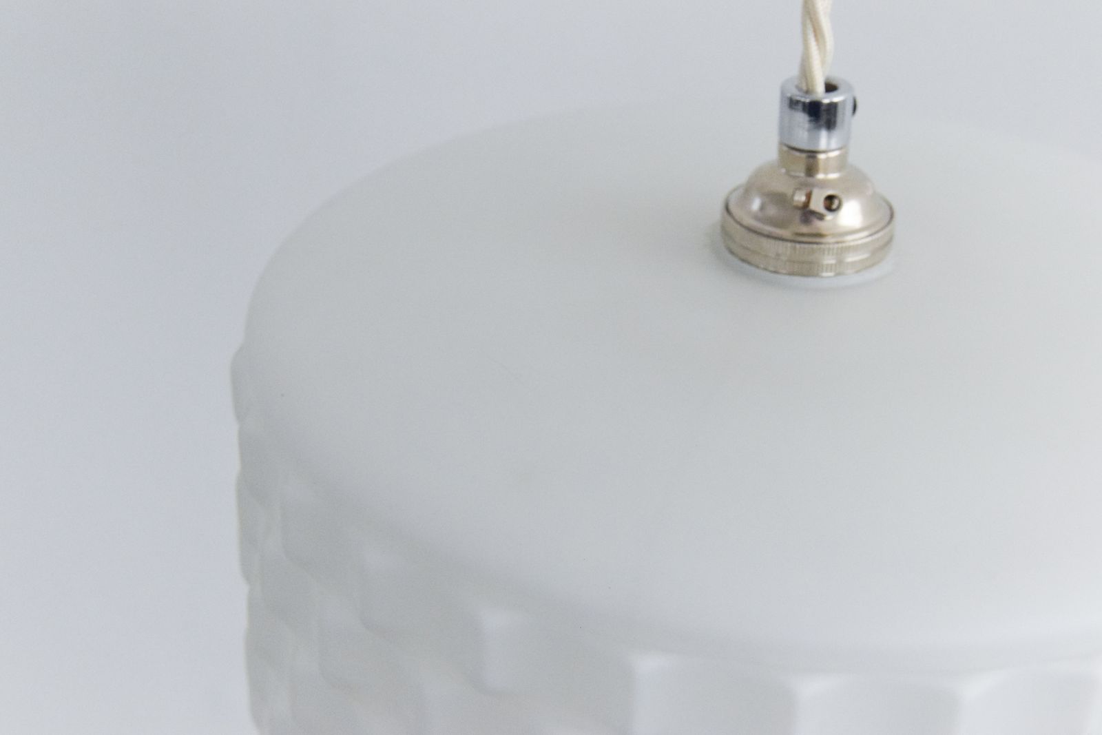Vintage Pair Of White Textured Opaline Glass Pendant Light Shades photo vinterior