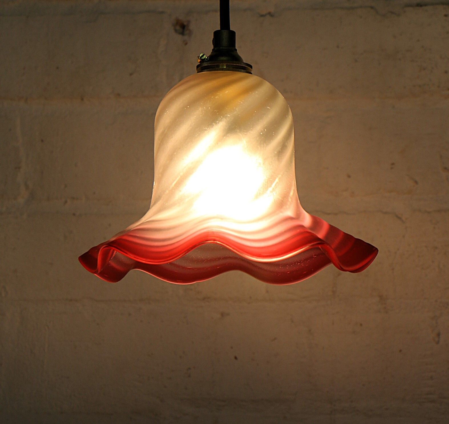 Ceiling Light Small Antique Swirled Cranberry Glass Pendant Frosted Coloured Rim photo furniture