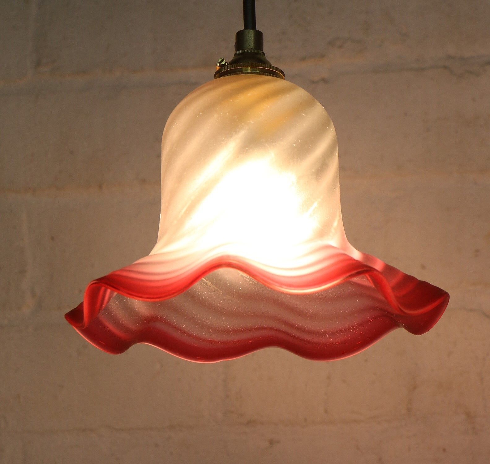 Ceiling Light Small Antique Swirled Cranberry Glass Pendant Frosted Coloured Rim photo Lighting
