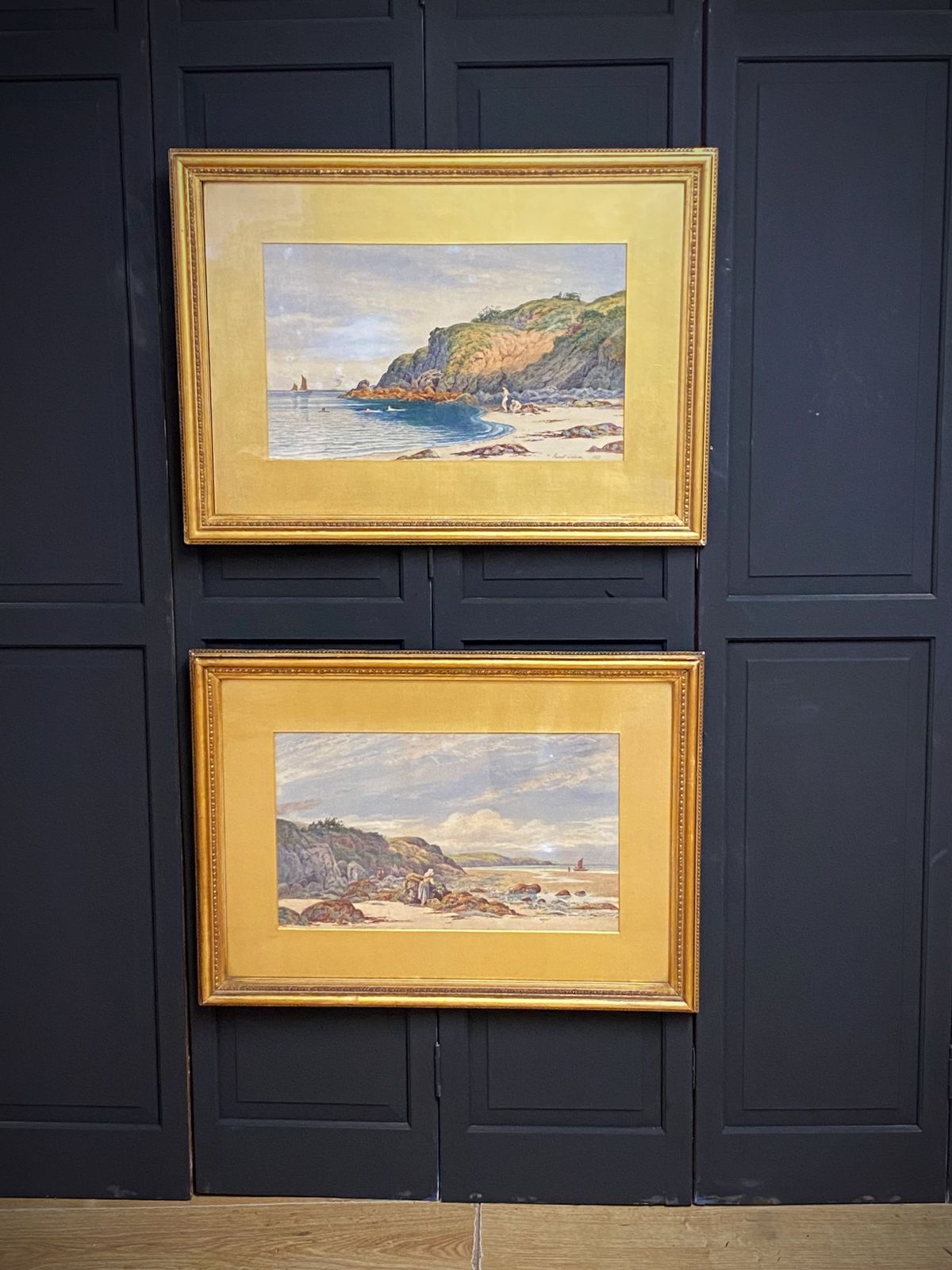 Pair Of Large Victorian Watercolour Coastal Scenes
