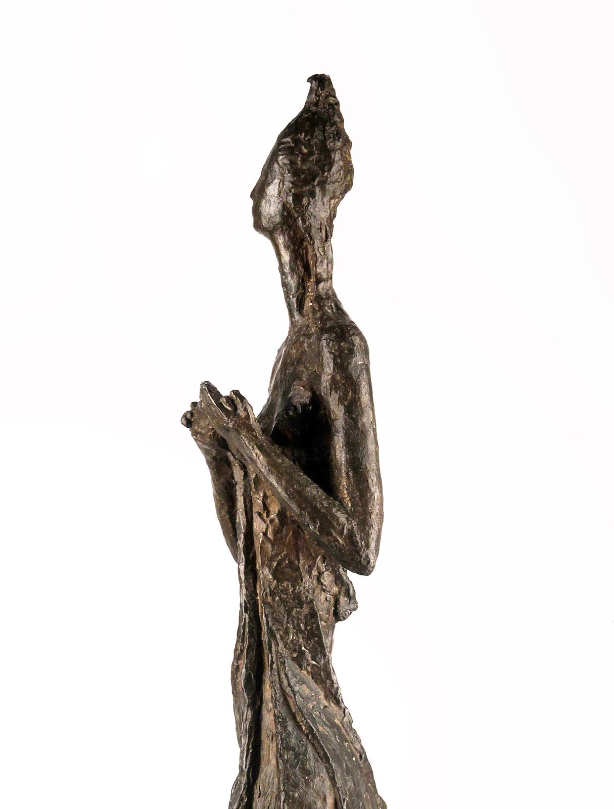 Early 20th Century Expressionist Patinated Bronze Woman Sculpture With Marble Base Signed By Italian Sculptor A. Monti photo vintage