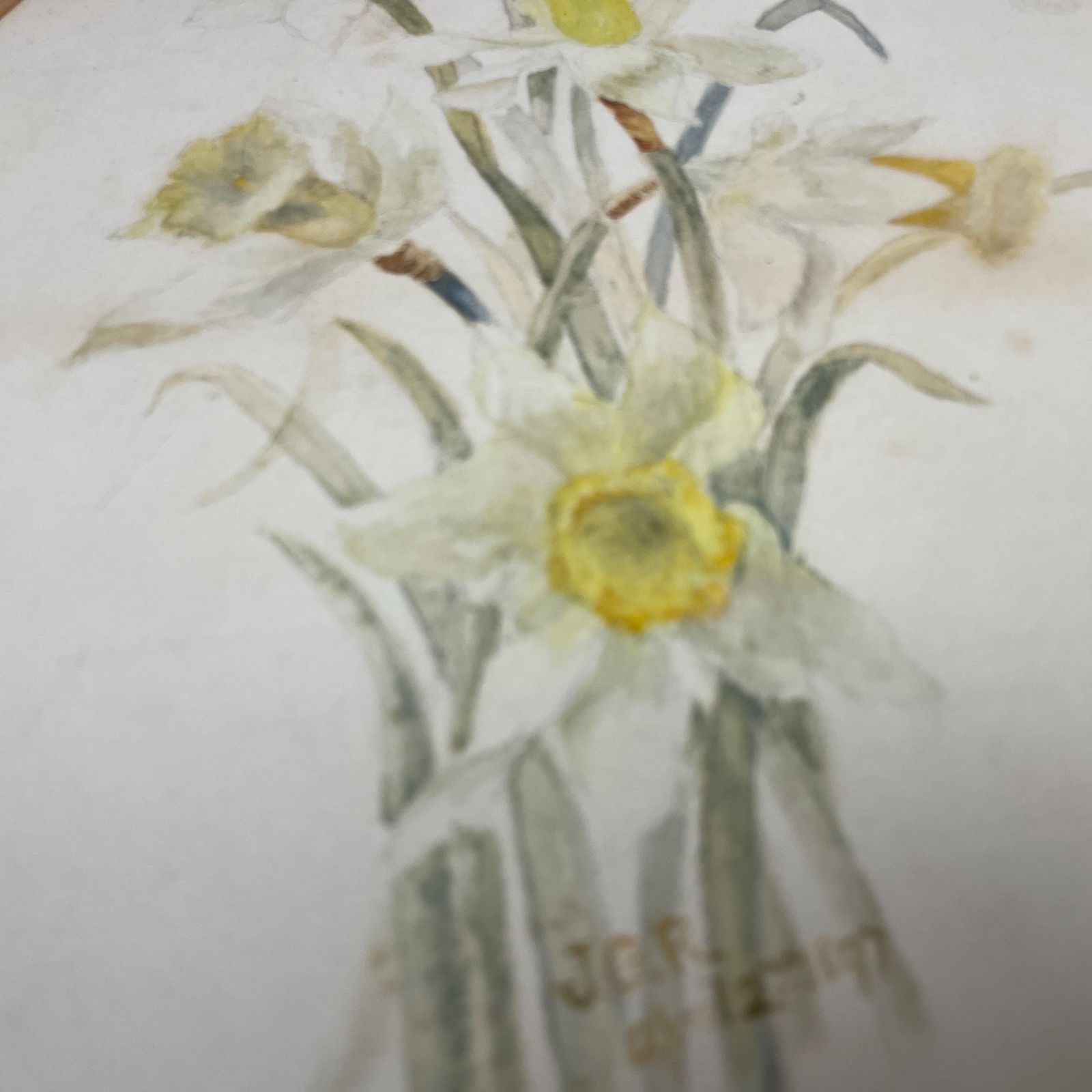 Antique Watercolour Painting J.G.R 1897 Floral Dandelion Wooden Frame Rectangle Portrait Painted Art Original Wall Art Oval Mounted photo 65.0