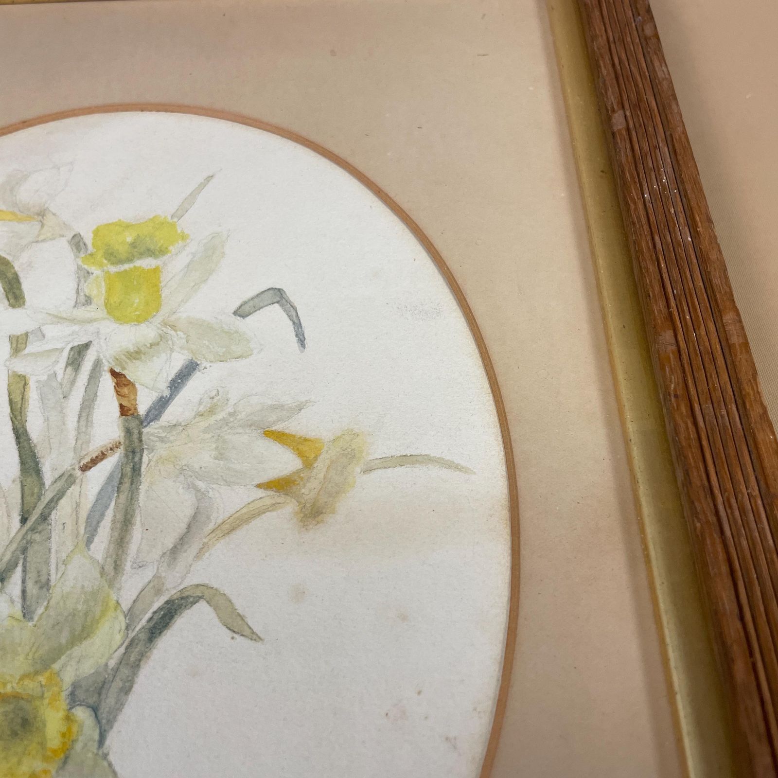Antique Watercolour Painting J.G.R 1897 Floral Dandelion Wooden Frame Rectangle Portrait Painted Art Original Wall Art Oval Mounted photo vinterior