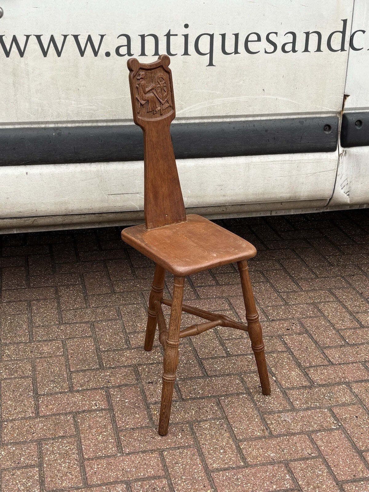 English Light Oak Spinning Chair With Carved Decoration. photo for sale
