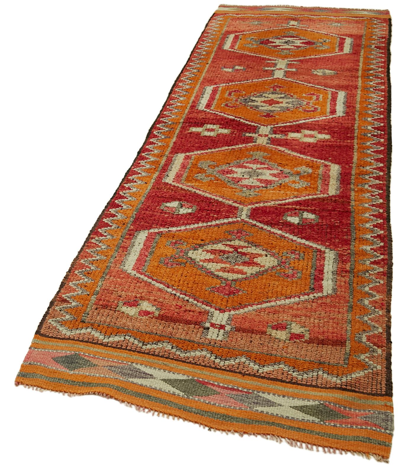 Handmade Orange Boho Runner Rugs 98 Cm X 324 Cm photo for sale