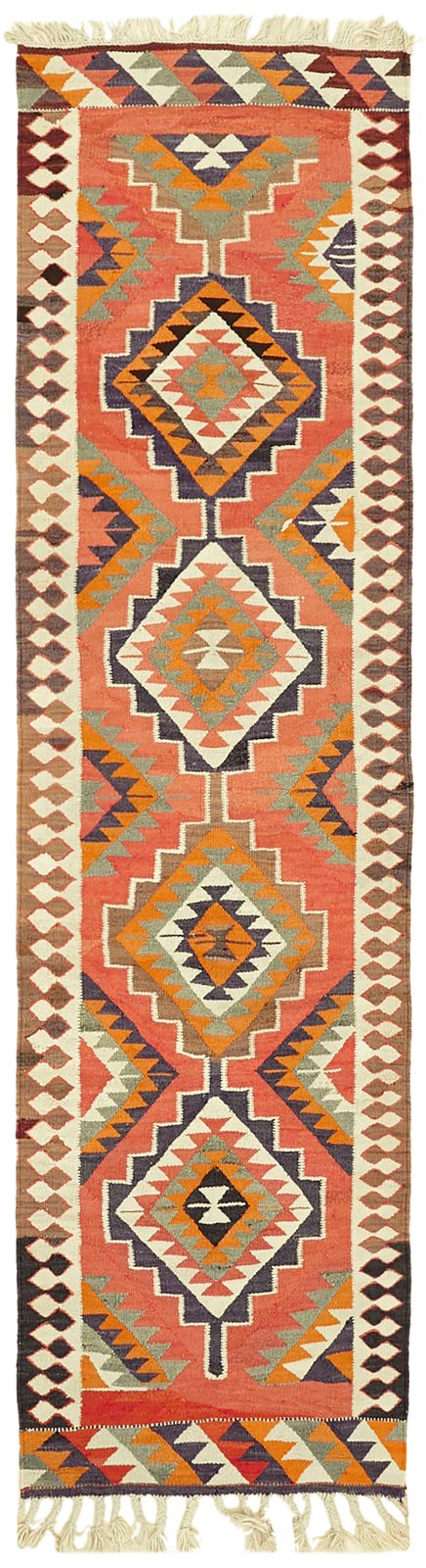 Handmade Multicolor Boho Runner Kilim Rug 100 Cm X 345 Cm