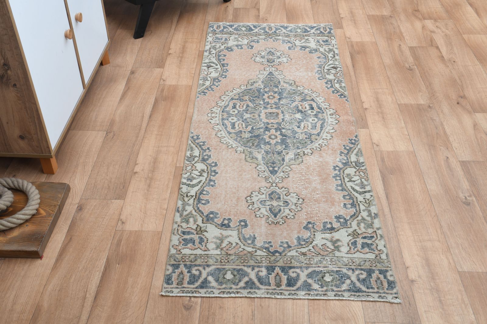 2'5x6'4 Ft, Farmhouse Decor Vintage Short Runner, Bathroom Rug, Kitchen Decor, Handmade Turkish Rugs, Wool, Medallion Style, Stair Decor, Hallway photo Textiles
