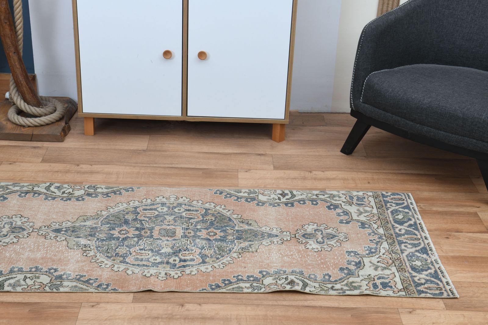 2'5x6'4 Ft, Farmhouse Decor Vintage Short Runner, Bathroom Rug, Kitchen Decor, Handmade Turkish Rugs, Wool, Medallion Style, Stair Decor, Hallway photo vinterior