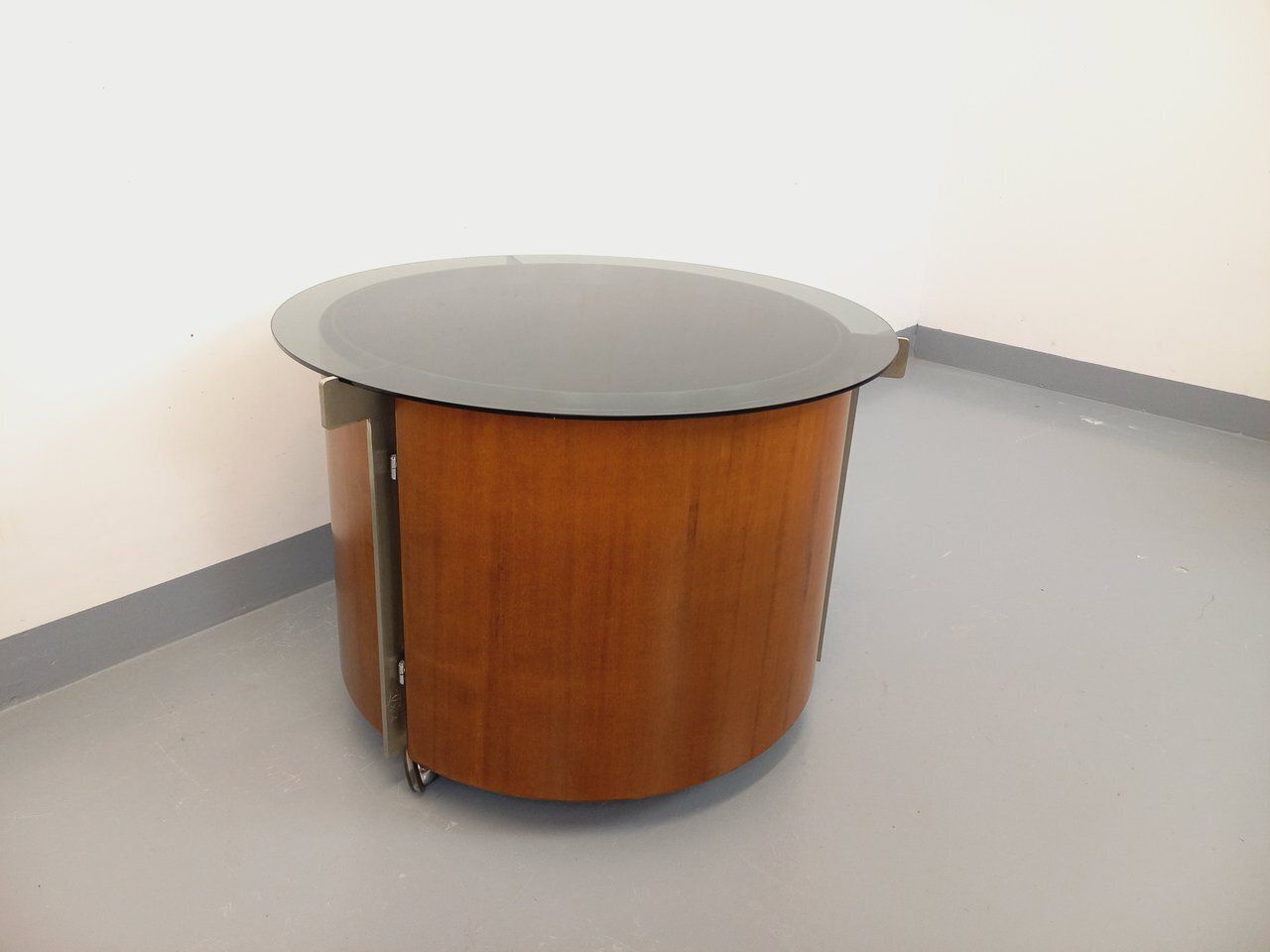 Round Coffee Table With Swivel Bar By Eugenio Gerli For Tecno In Teak photo furniture
