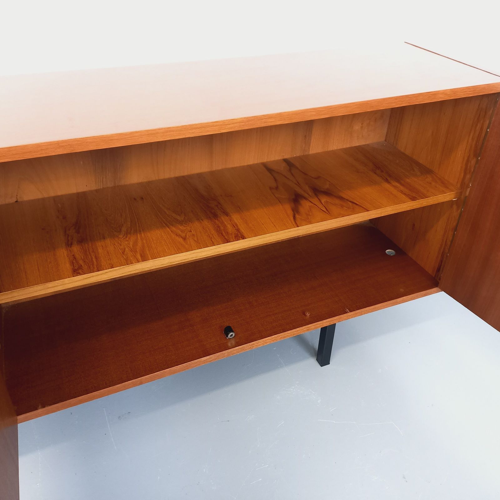 Furniture Modernist Sideboard In Teak With Black Metal Legs photo