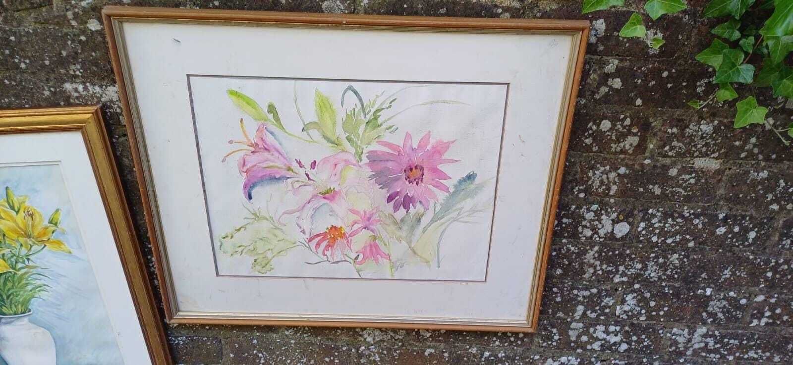 Wonderful Collection Of 3 Large Original Water Colours Of Flower Still Life, In Wooden Frames   Various Artists photo Art