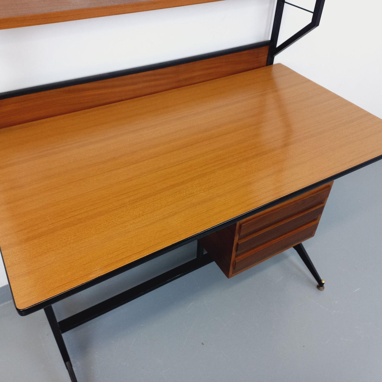 Desk With String Bookcase In Teak, Metal And Melamine photo 1977.0