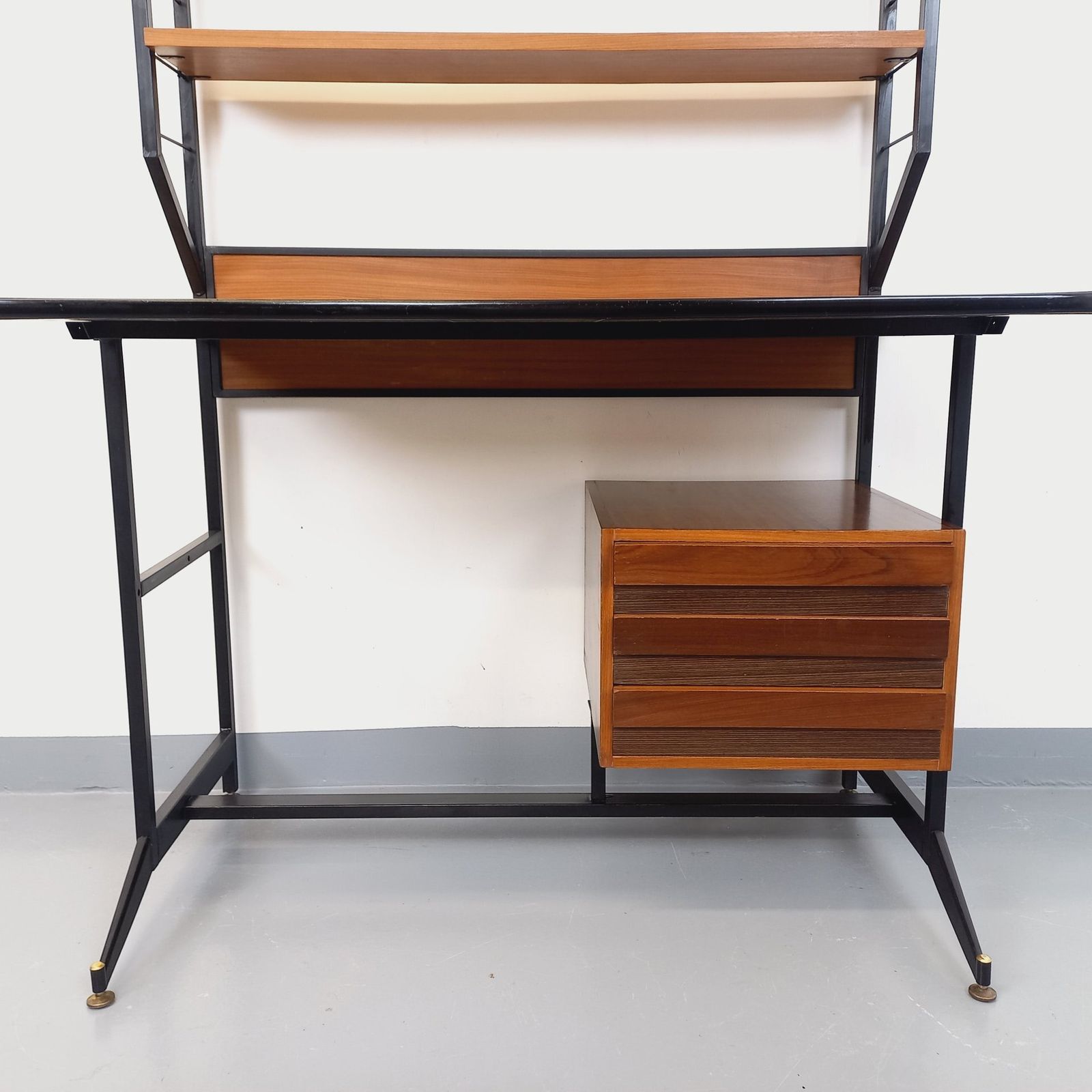 Desk With String Bookcase In Teak, Metal And Melamine photo buy