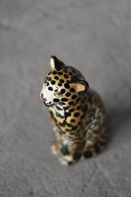 Italian Mid Century Modern Ceramic Sculpture Of A Seated Leopard, 1970s photo for sale