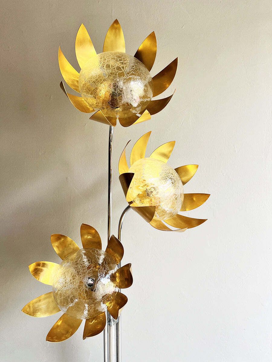 Vintage 70's Brass And Metal Floral Floor Lamp  Top Lighting photo 1539.0