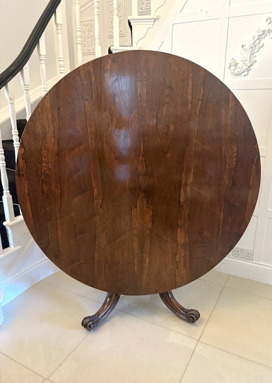 Outstanding Quality Antique 19th Century Carved Rosewood Circular Dining Table