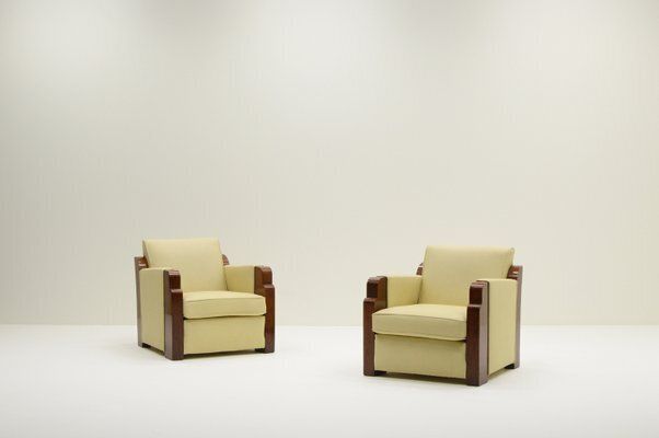Set Of French Art Deco Club Chairs In Leather, 1930s