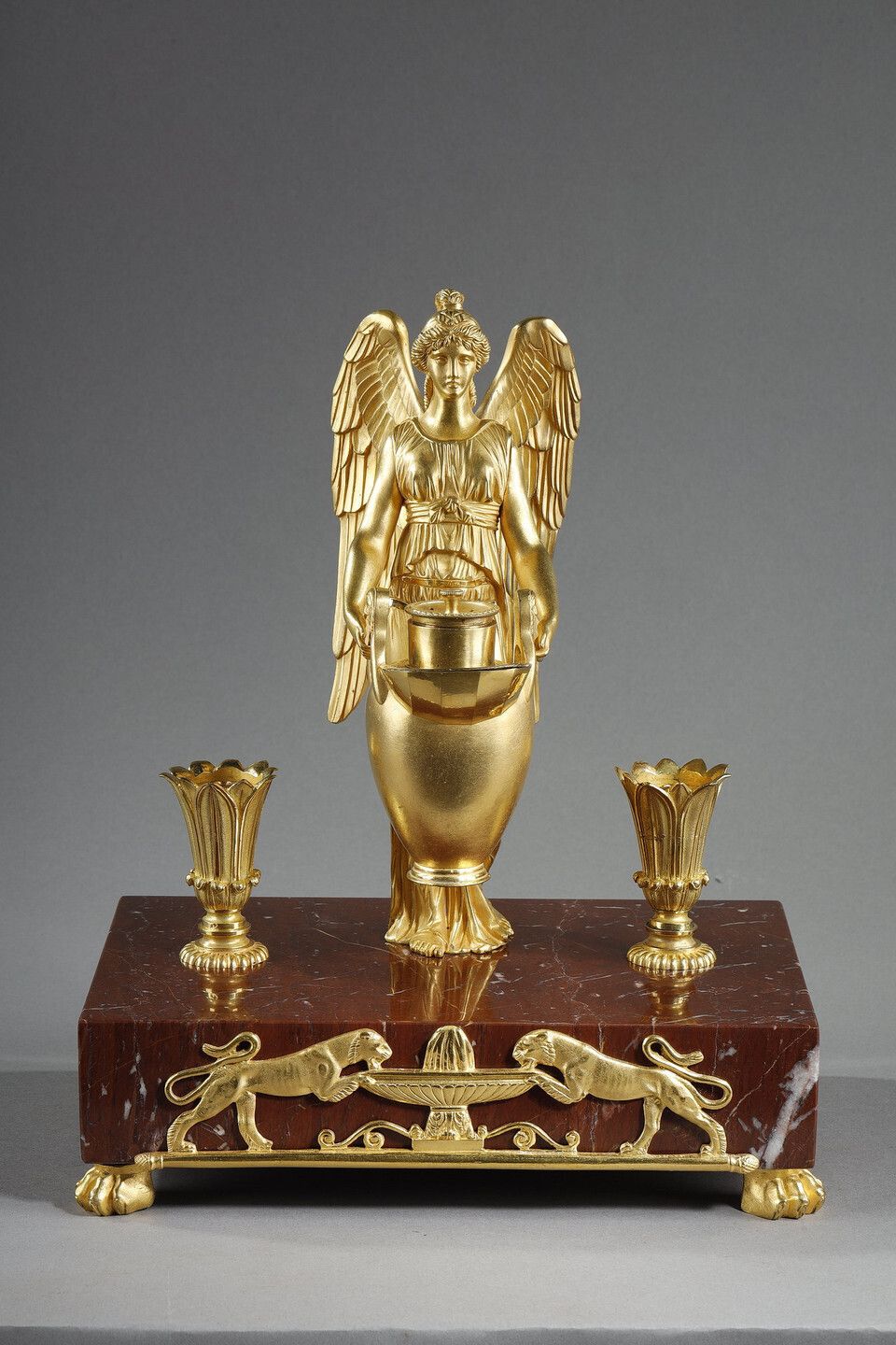 Gilt Bronze And Griotte Red Marble Inkwell, Empire Period, Early 19th Century