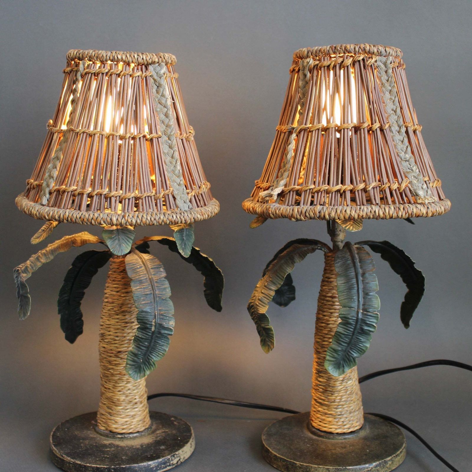 Pair Of Mid Century French Tôle Palm Tree Table Lamps (Circa 1960s)