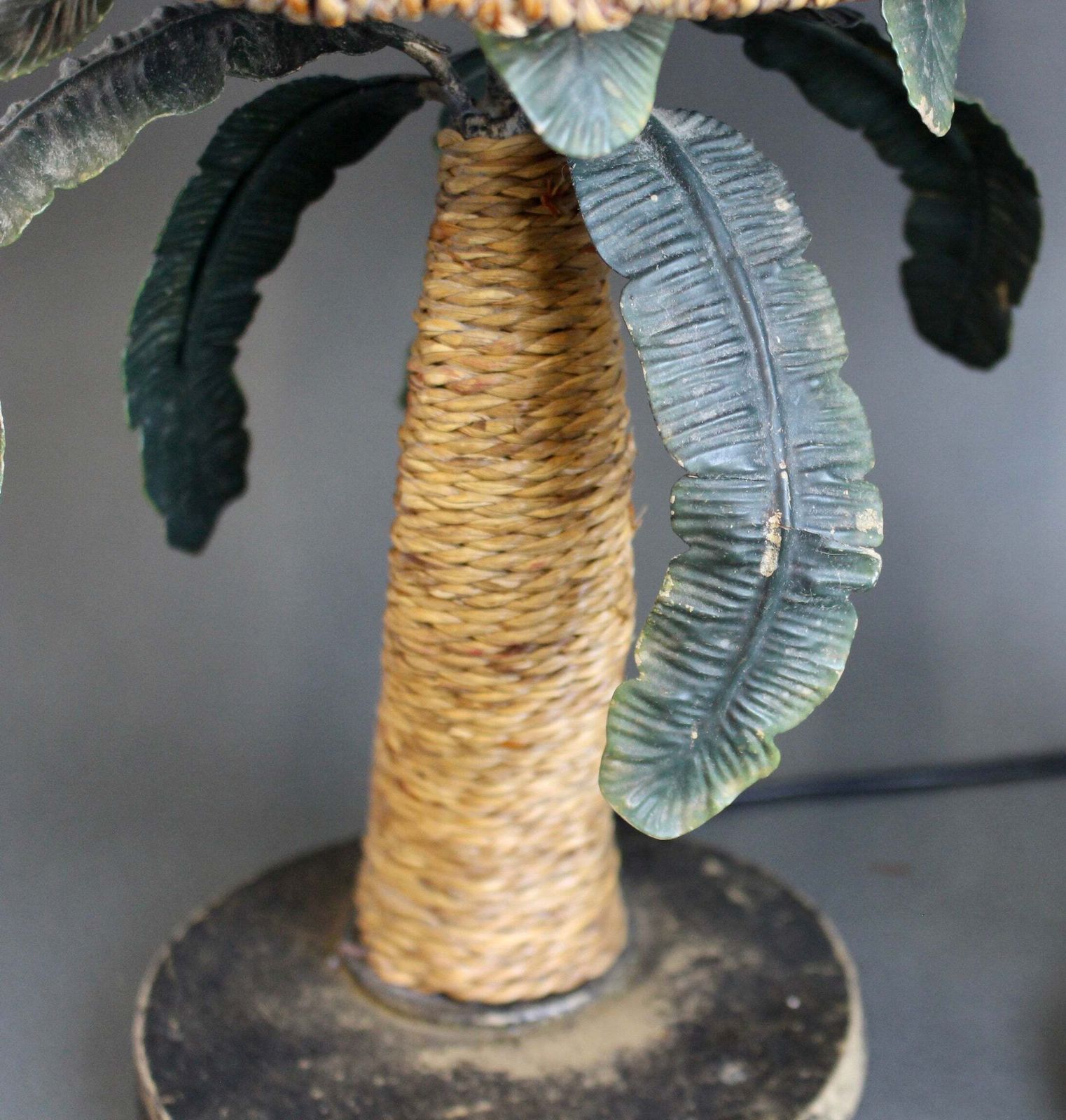 919.0 Pair Of Mid Century French Tôle Palm Tree Table Lamps (Circa 1960s) photo