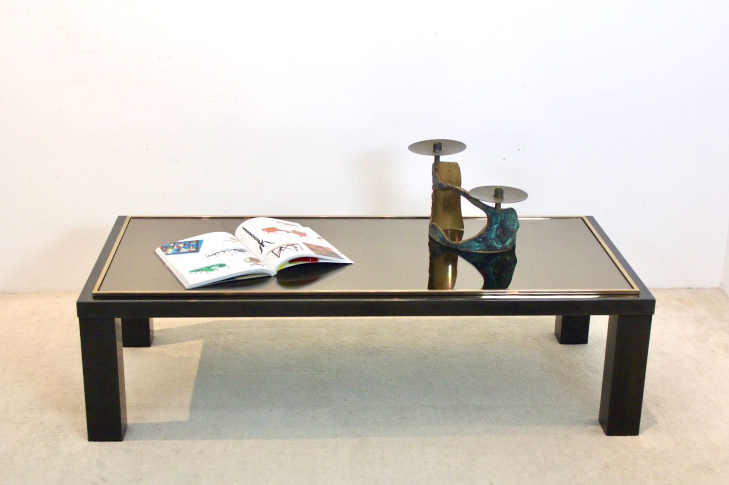 photo furniture Large Belgochrom Gold And Smoked Glass Coffee Table