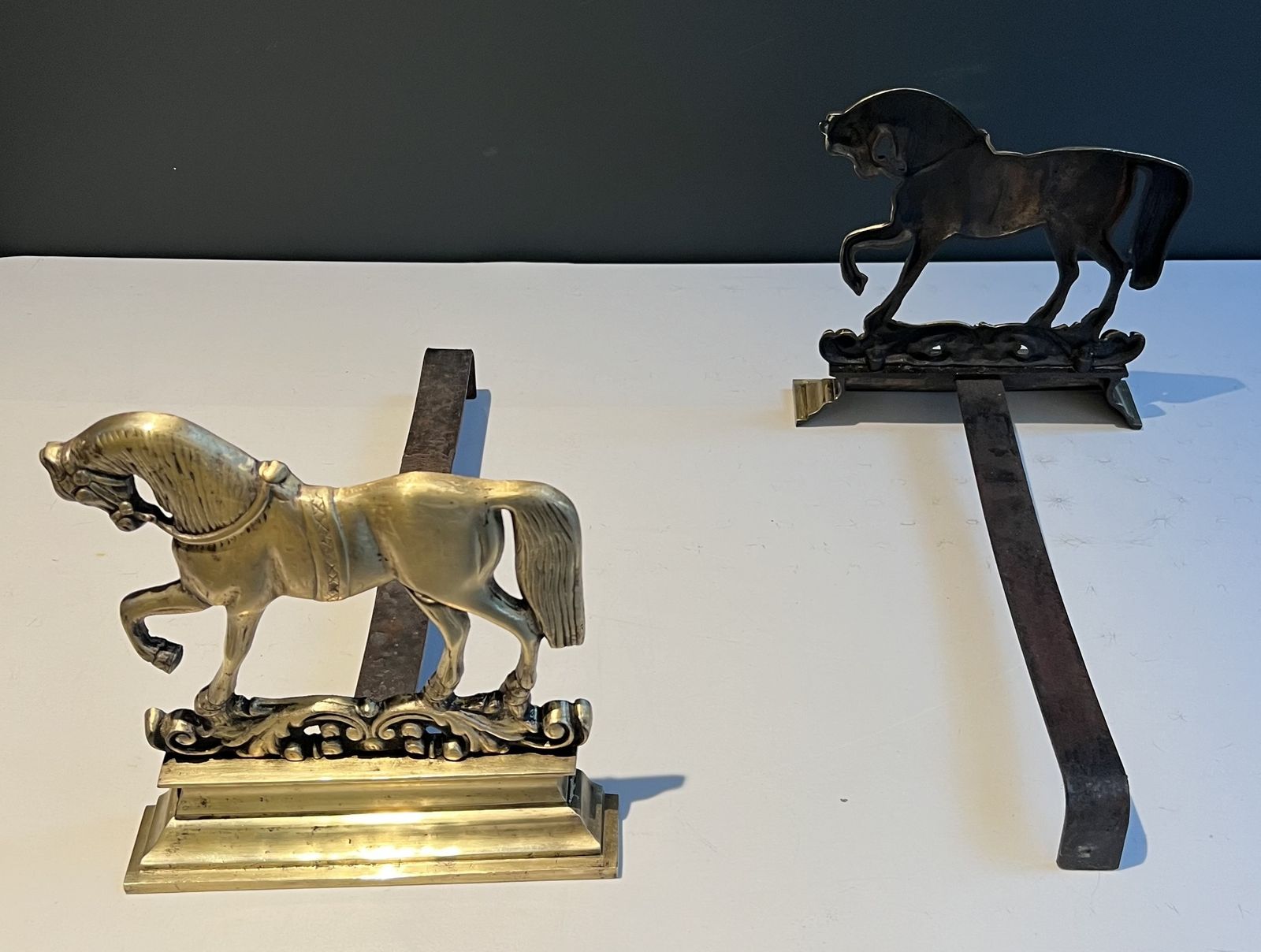 Pair Of Bronze Horse Andirons, 1970s photo 2450.0
