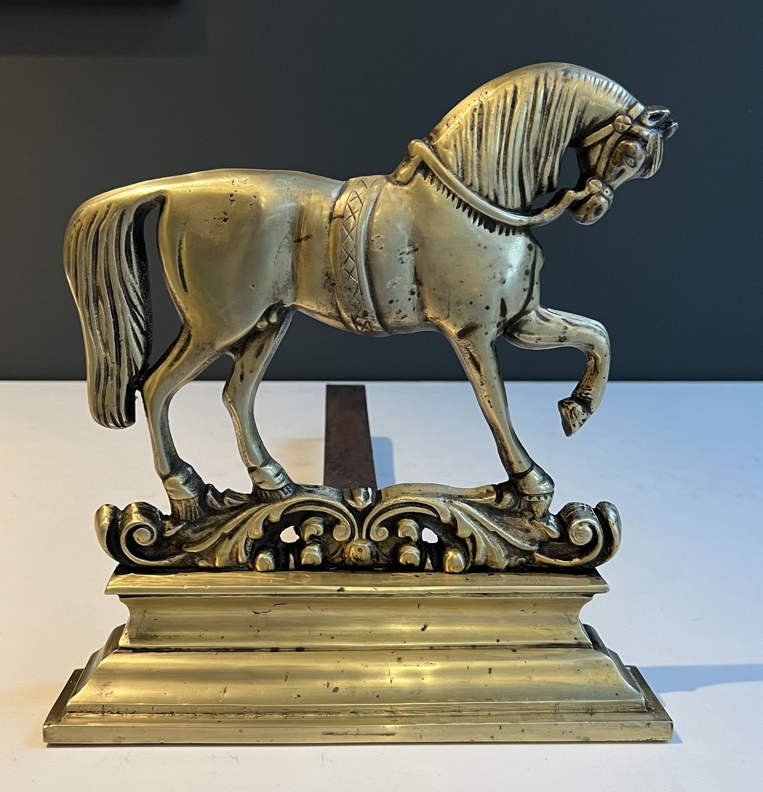 Pair Of Bronze Horse Andirons, 1970s photo vinterior