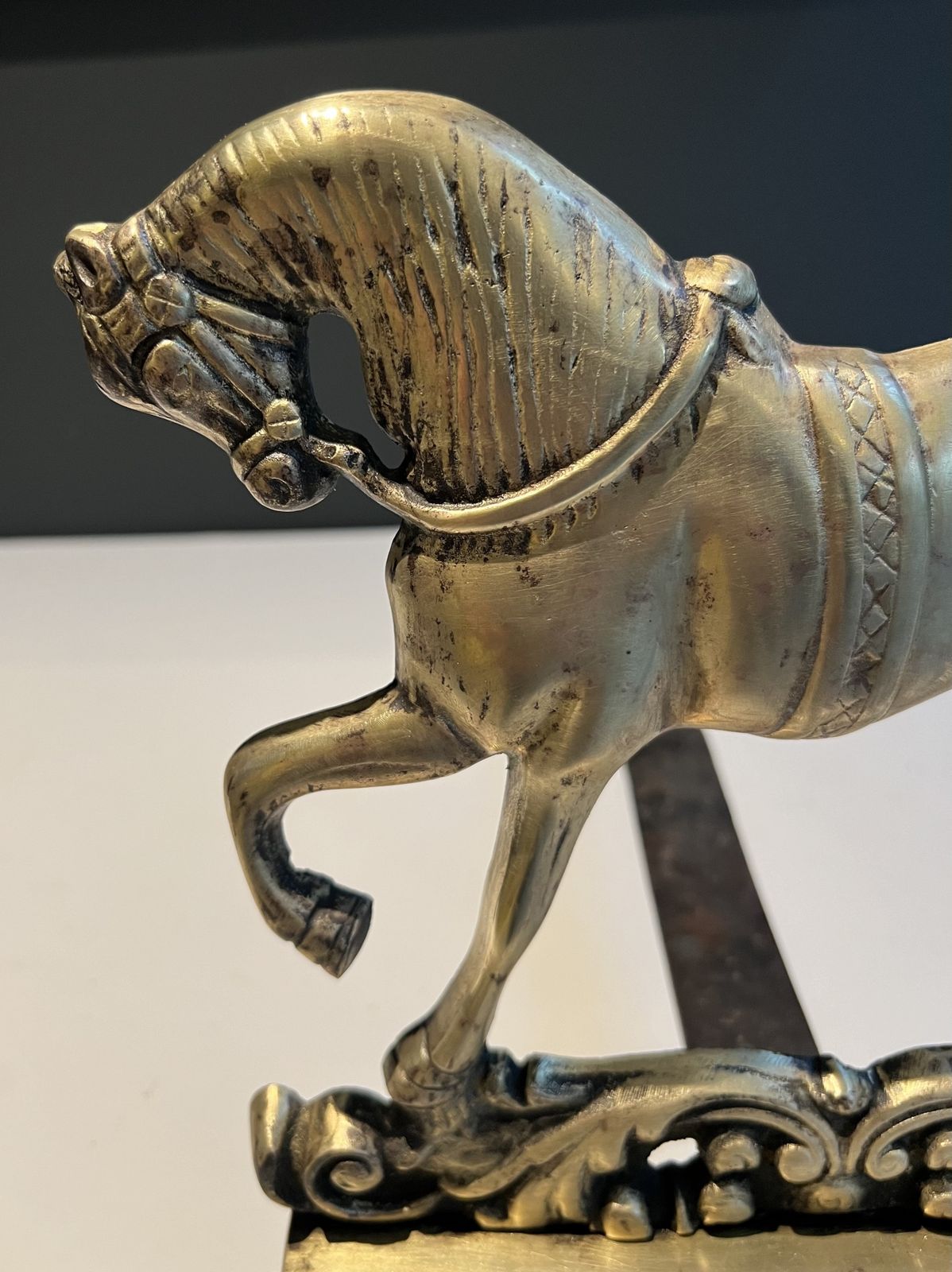 photo furniture Pair Of Bronze Horse Andirons, 1970s