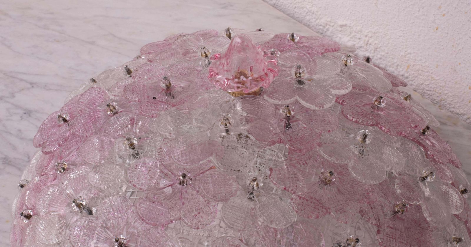 Charming Murano Ceiling Light Pink Flower By Seguso For Venini, Italy, 1970s photo vintage