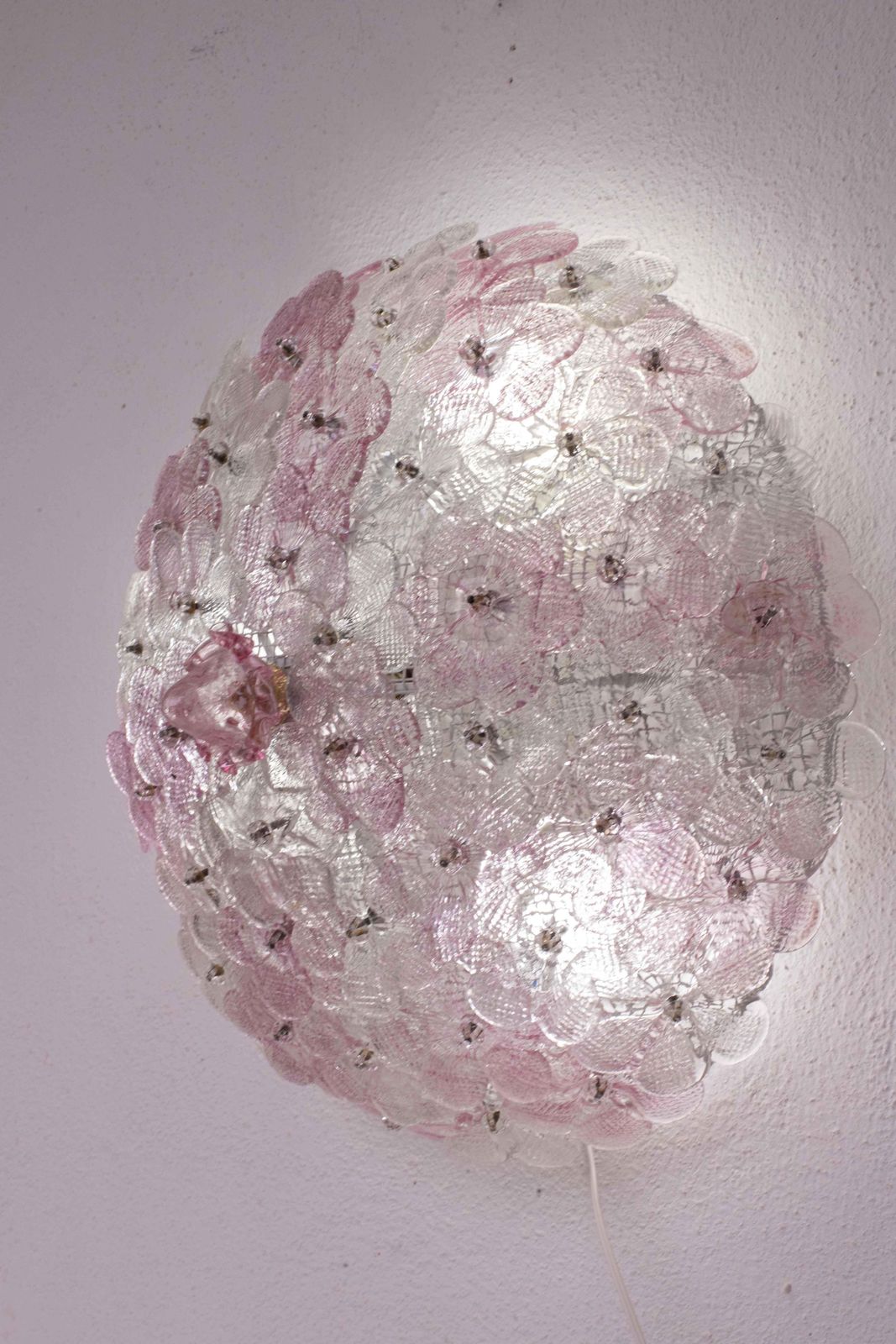 photo for sale Charming Murano Ceiling Light Pink Flower By Seguso For Venini, Italy, 1970s
