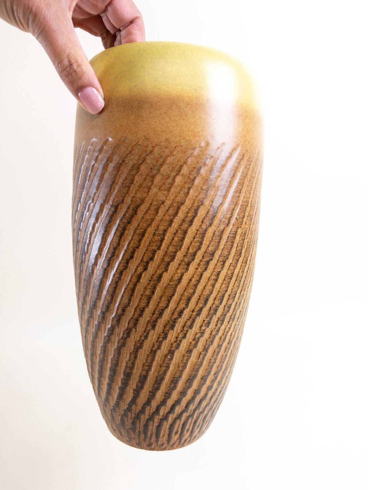 West German Pottery Vase   Lemon Yellow And Caramel Glazed Dümler And Breiden Floor Vase   Form 166 30 photo furniture