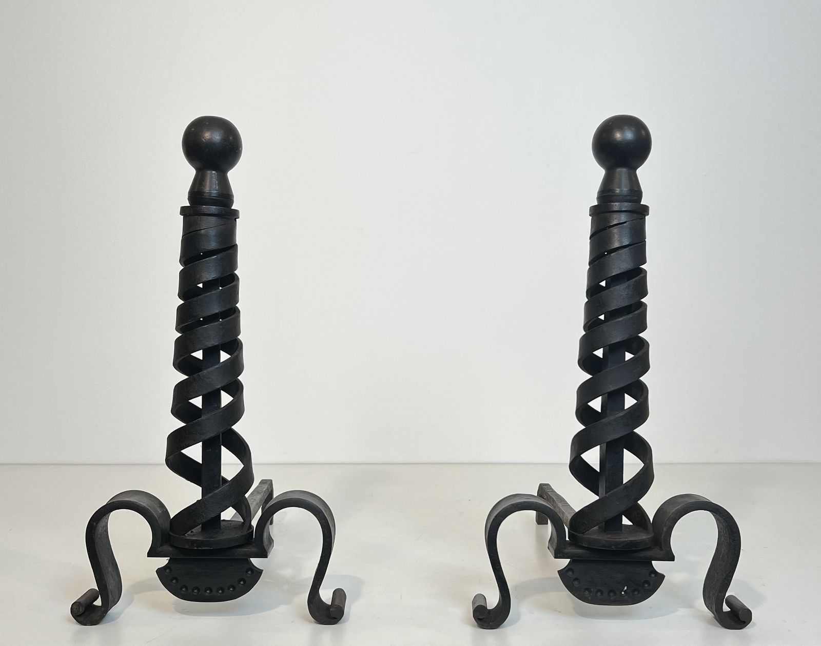 Pair Of Modernist Wrought Iron Andirons By Raymond Subes photo furniture