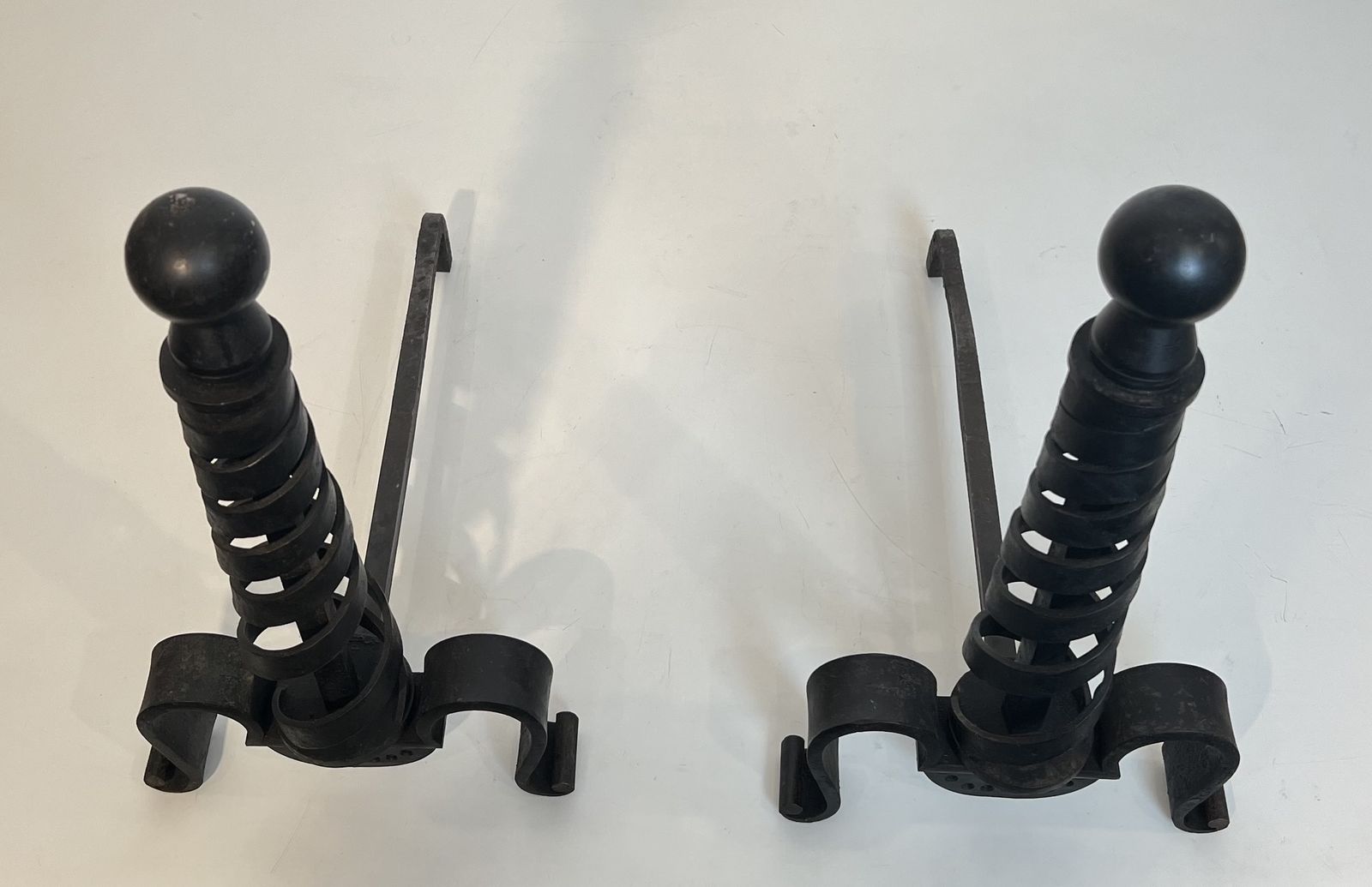 Pair Of Modernist Wrought Iron Andirons By Raymond Subes photo 1750.0