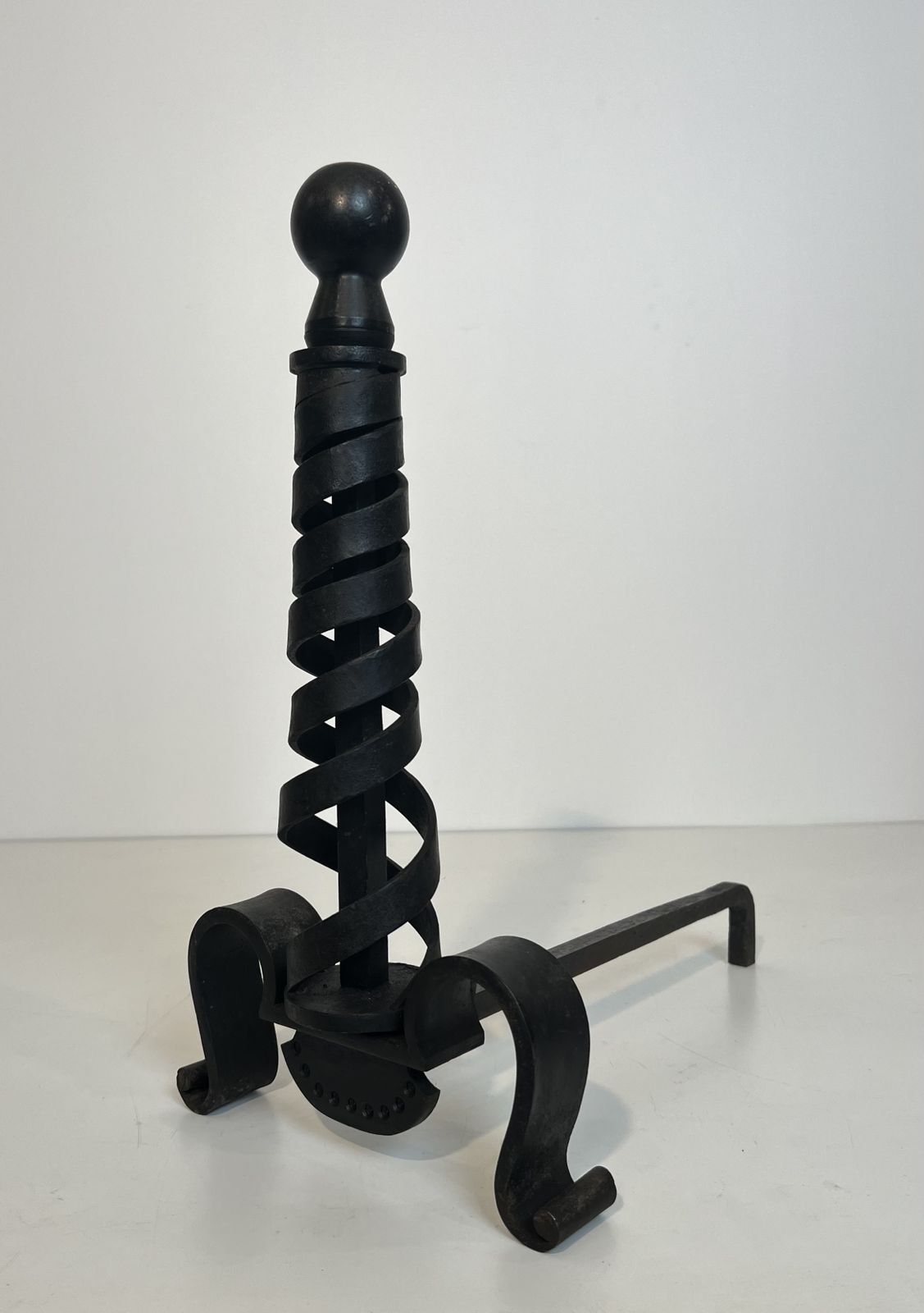 photo furniture Pair Of Modernist Wrought Iron Andirons By Raymond Subes