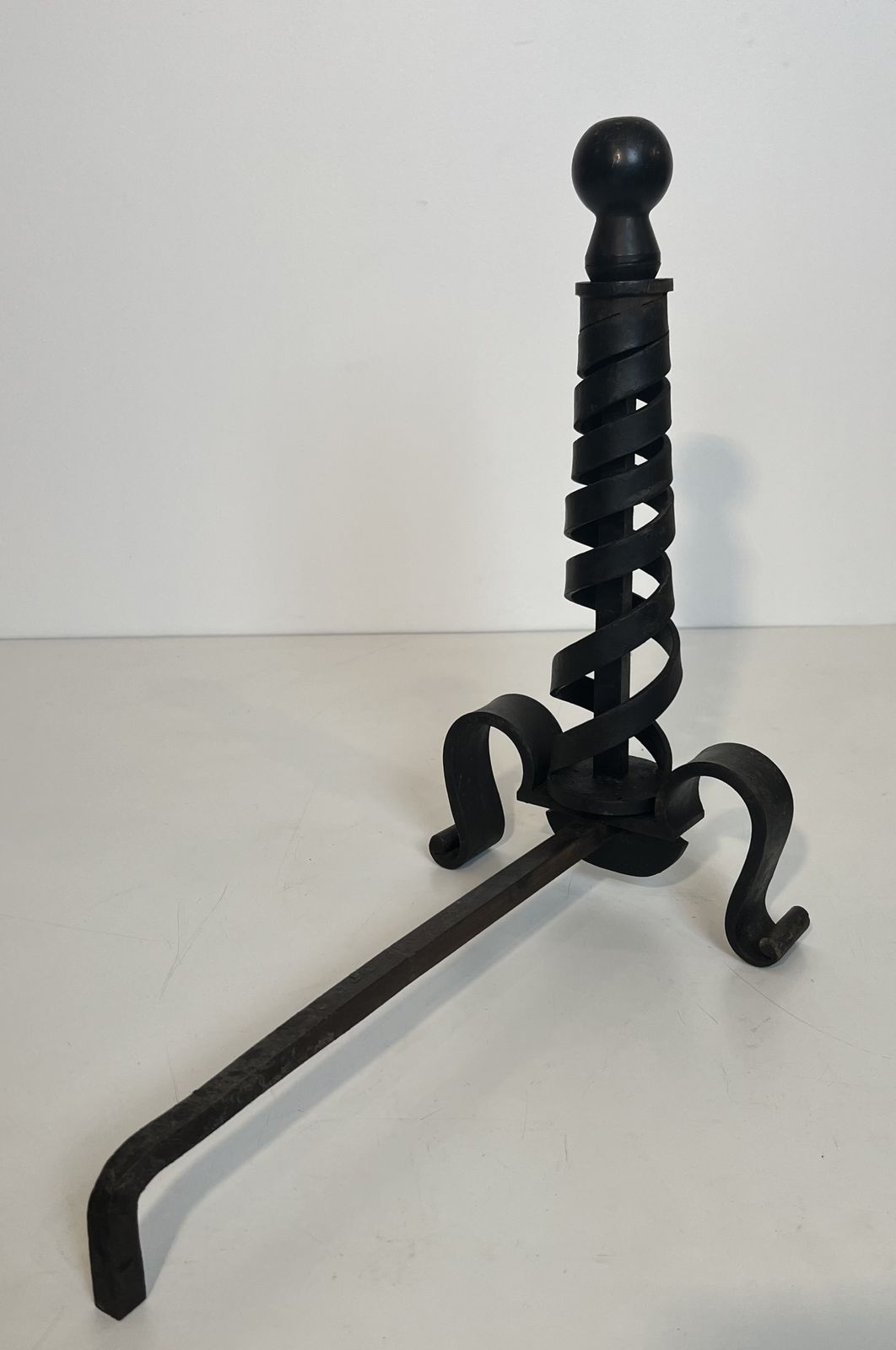 photo vintage Pair Of Modernist Wrought Iron Andirons By Raymond Subes