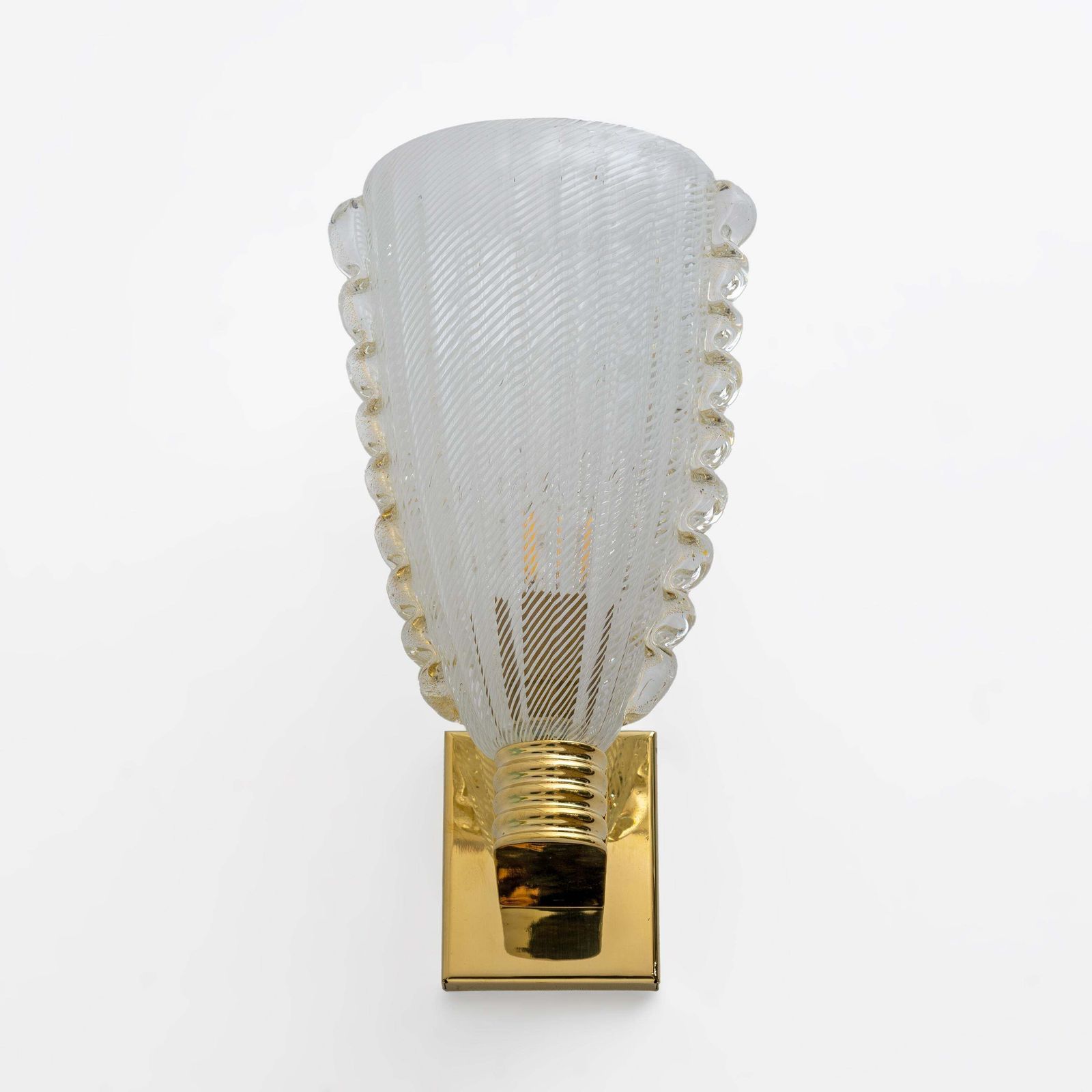 Attributed To Barovier & Toso Brass And "Reticello" Murano Glass Sconces photo for sale