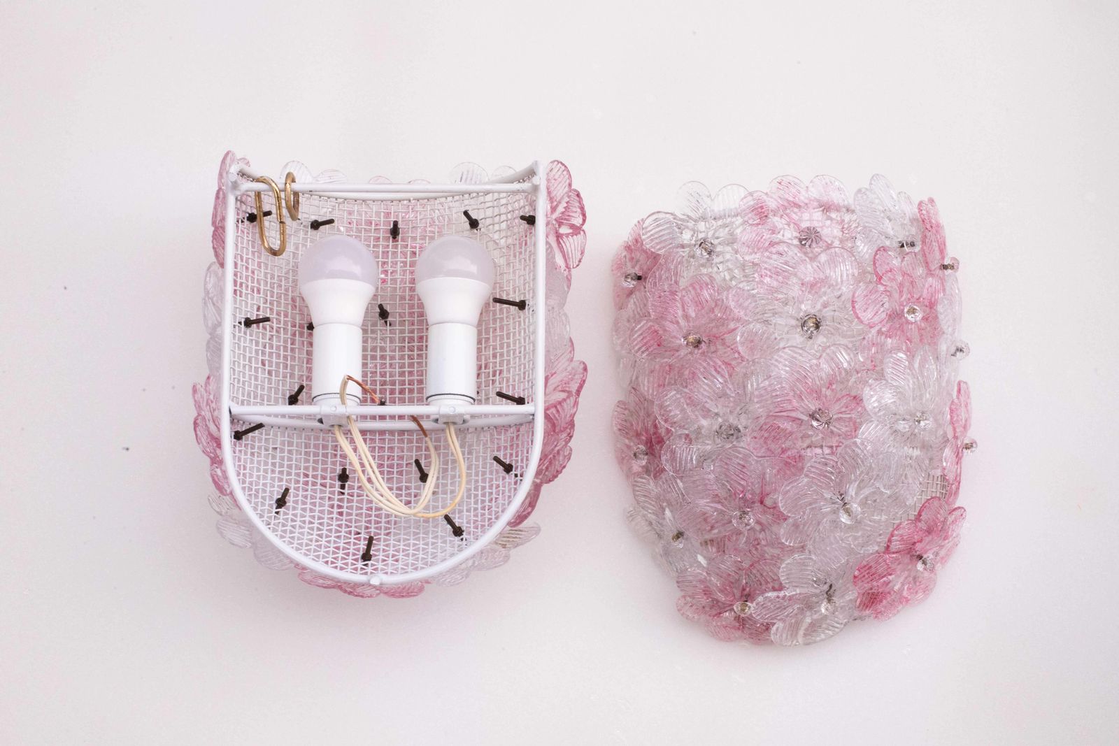 Lighting Set Of 2 Murano Wall Light Pink Flower By Seguso, 1970 photo
