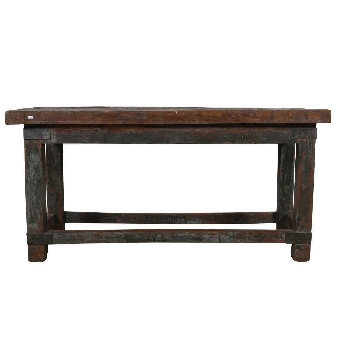Antique Charcoal Teak Kitchen Table – Indian Industrial Work Bench, Gujarat C1880 photo for sale