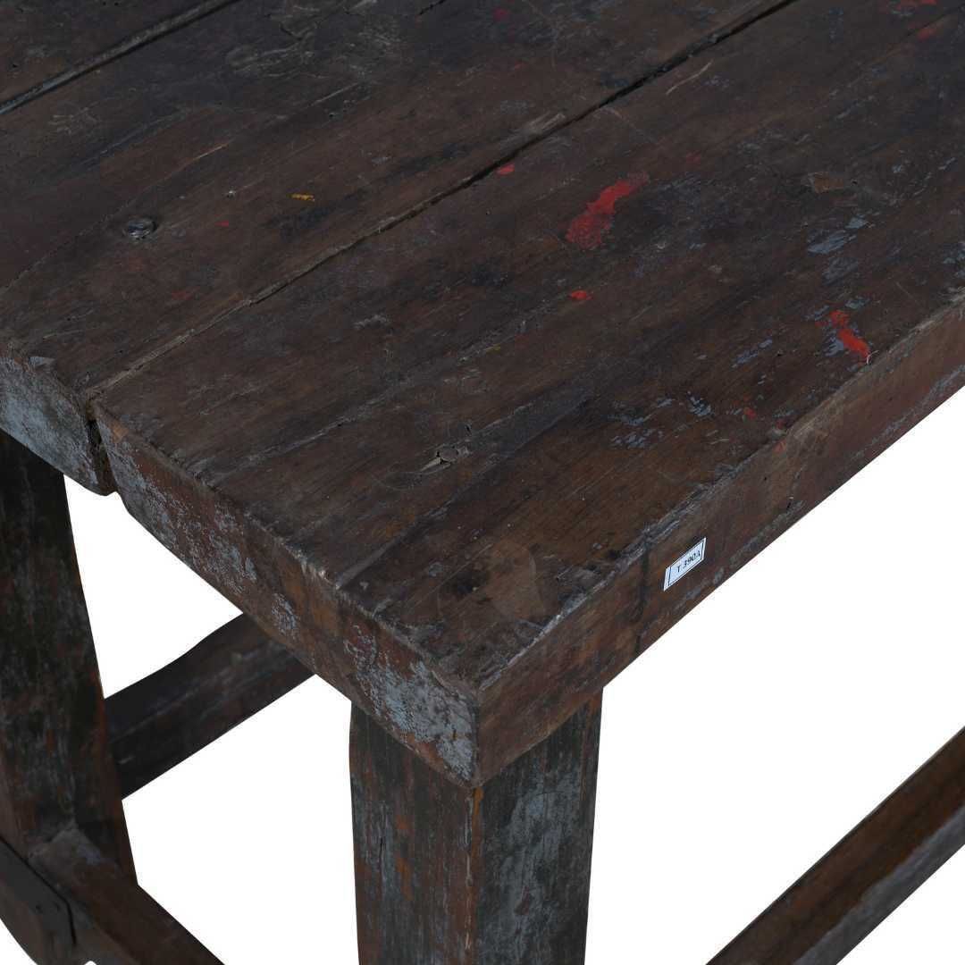 Antique Charcoal Teak Kitchen Table – Indian Industrial Work Bench, Gujarat C1880 photo Furniture