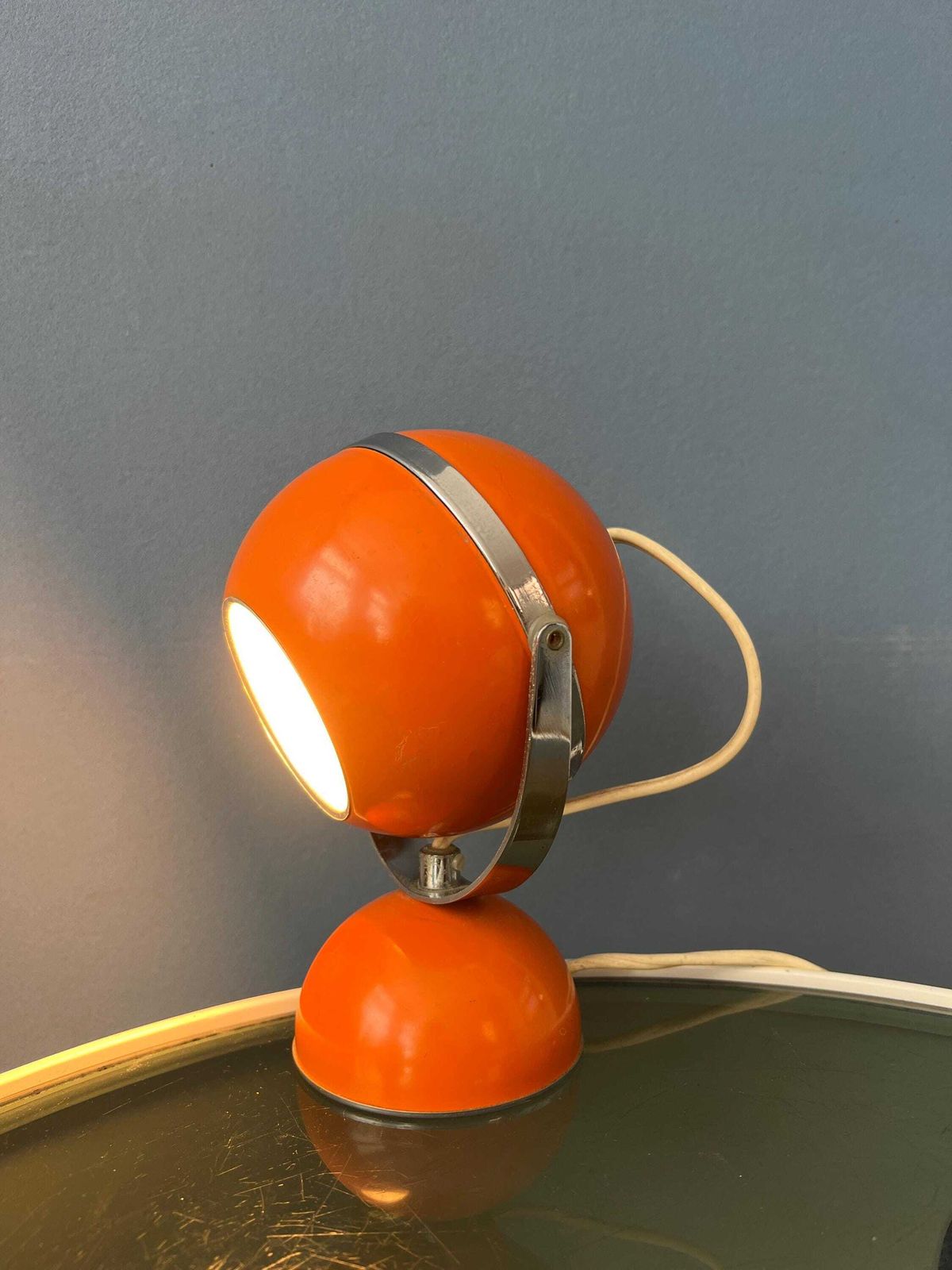Orange Mid Century Space Age Eyeball Table Lamp photo for sale