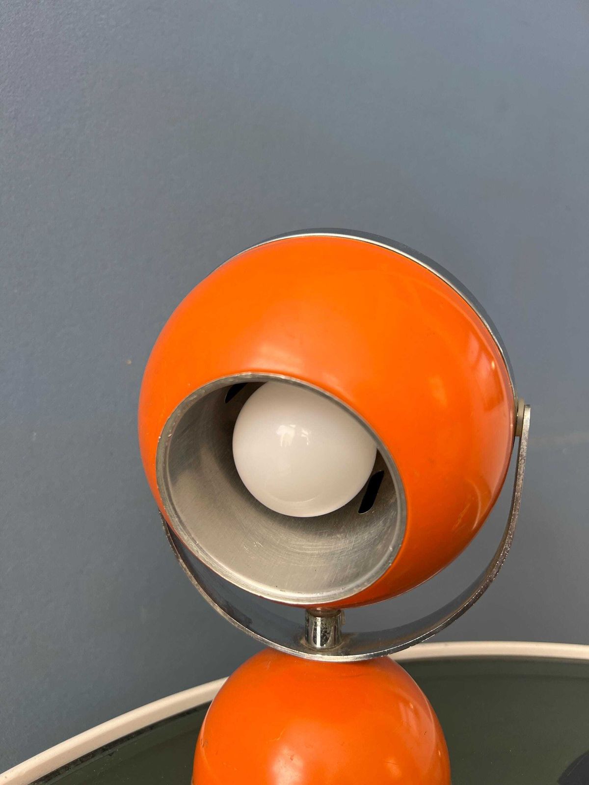 Orange Mid Century Space Age Eyeball Table Lamp photo vintage