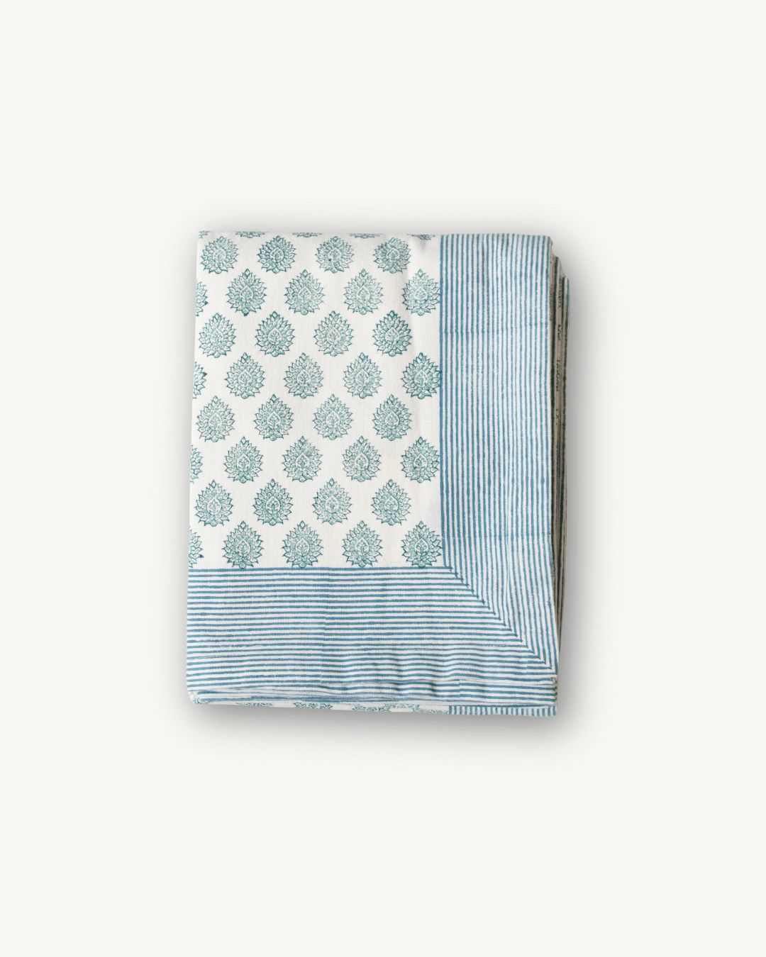 Green Lotus Hand Block Printed Cotton Tablecloth