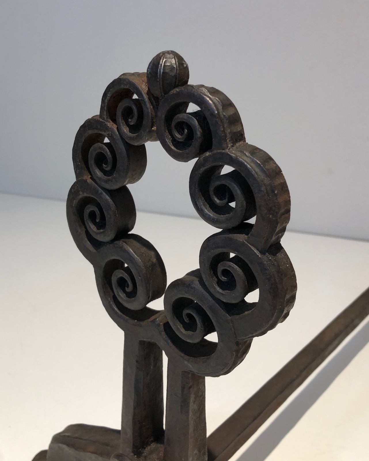 Pair Of Art Nouveau Hammered Wrought Iron Andirons Signed Wanner Geneva photo 3450.0