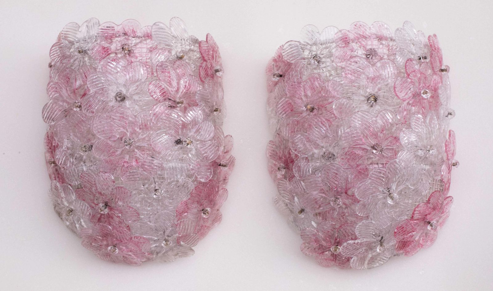 Set Of Murano Ceiling Light And 2 Murano Wall Light Pink Flower By Seguso, 1970 photo furniture
