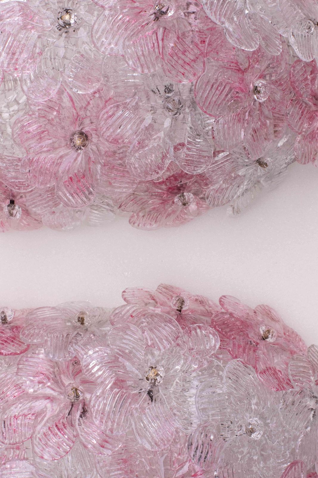 Set Of Murano Ceiling Light And 2 Murano Wall Light Pink Flower By Seguso, 1970 photo vinterior