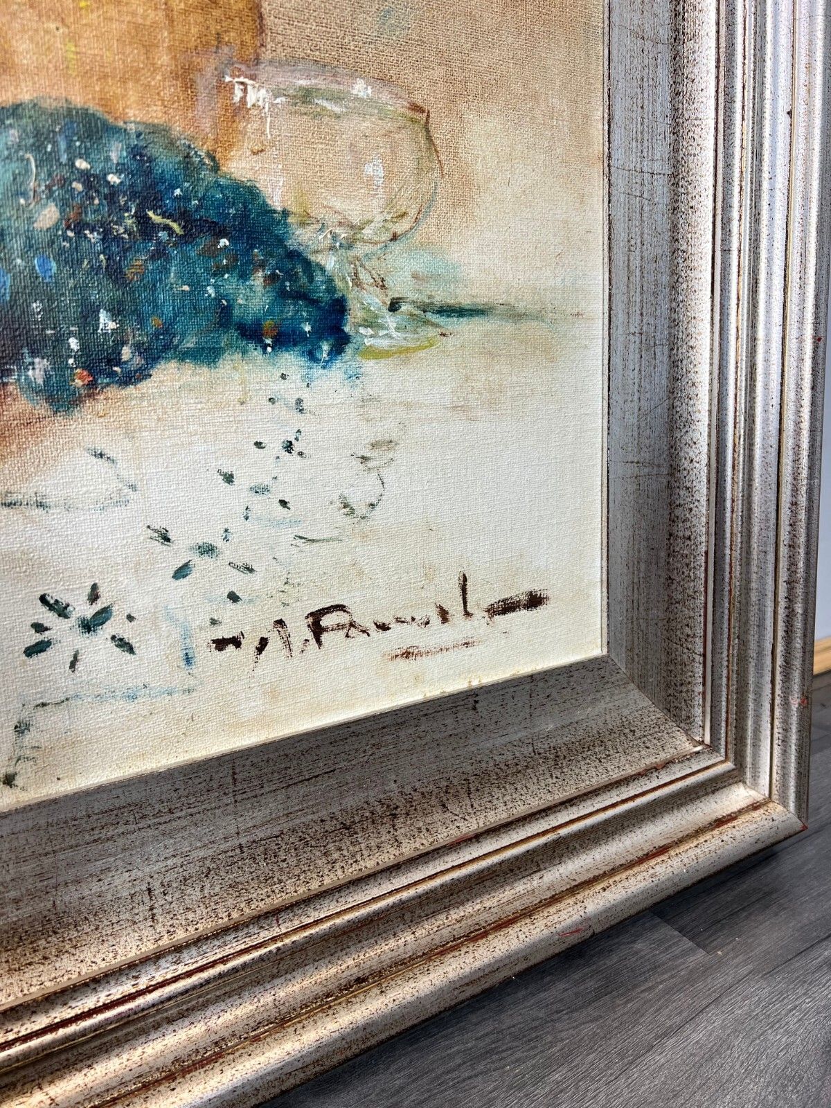 photo furniture Signed Oil Painting Still Life Flowers Fruit Large Framed Artwork Lot 3821